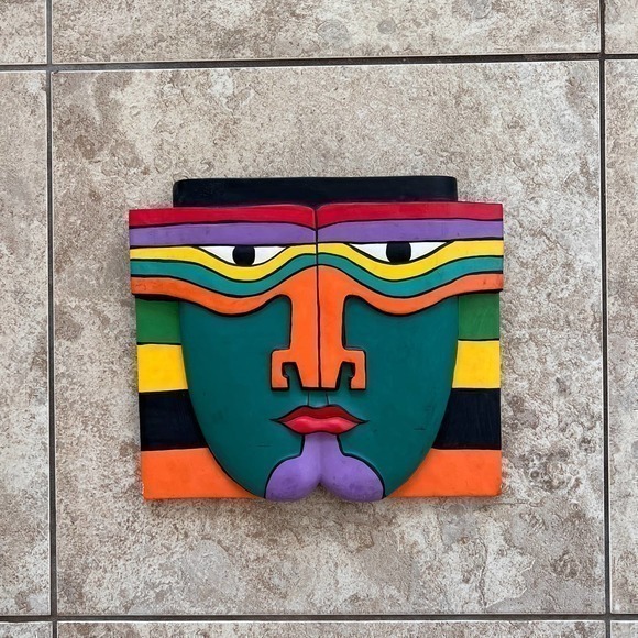 Mask, Bright Colored Unique Abstract Mask, Art, Wall Art, Retro